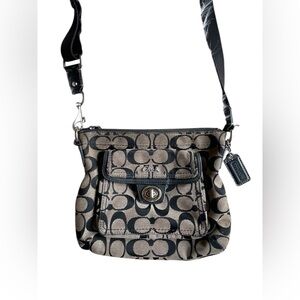 Coach Monogram signature swing pack shoulder bag Black Gray Crossbody